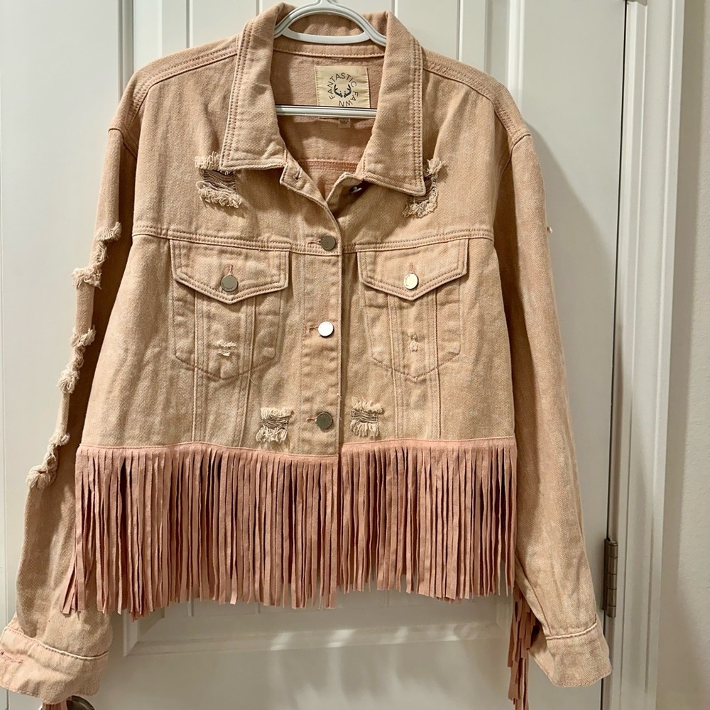 Fantastic Fawn Distressed Fringe Jean Jacket - Picture 3 of 5